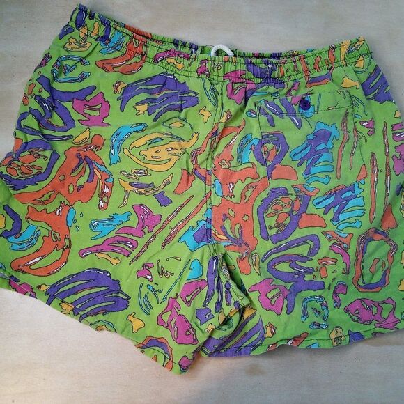 Vintage 90s Trend Basics Abstract Strokes Swim Shorts - Picture 4 of 7